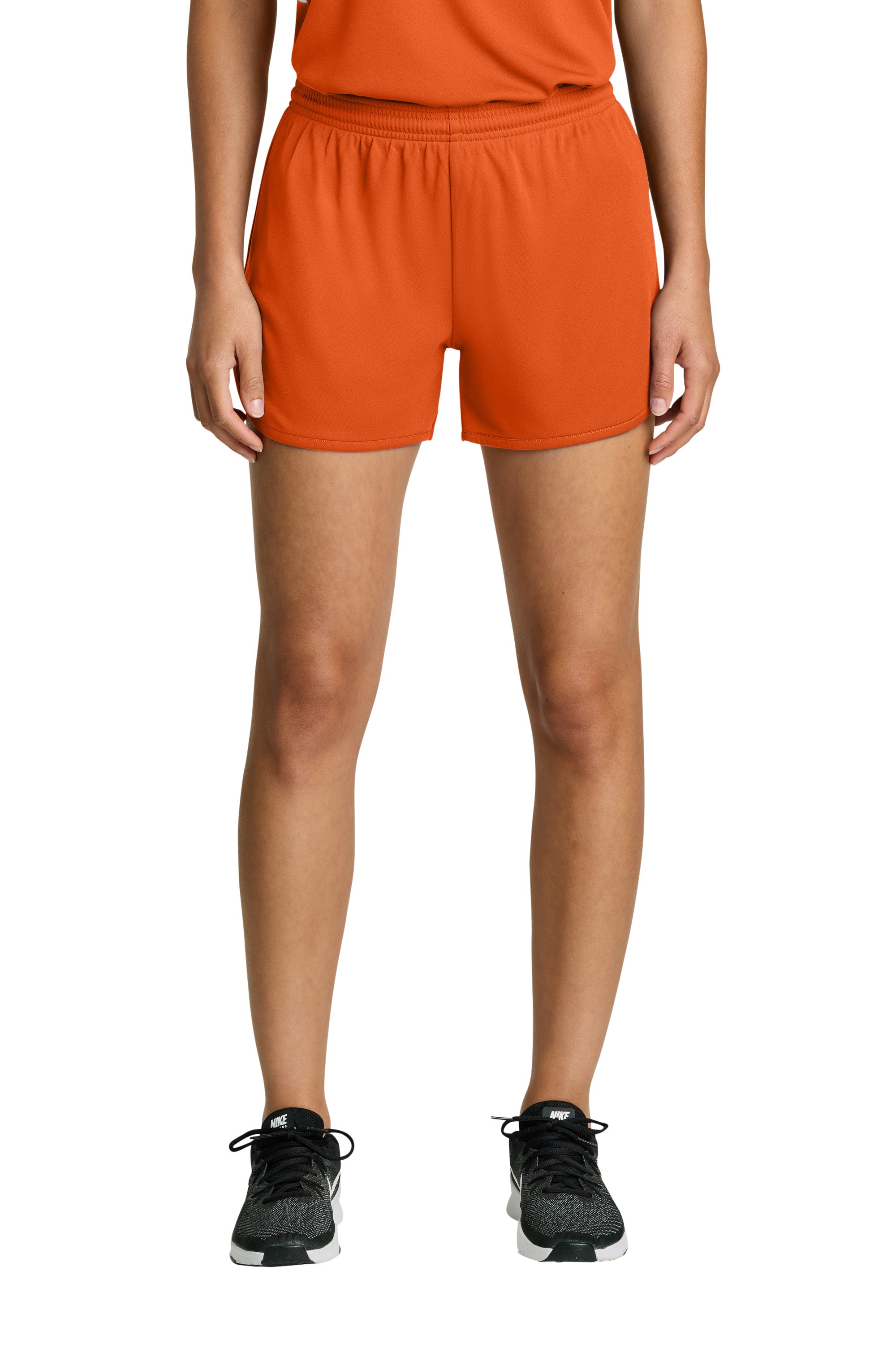 Sport-Tek LST447 Womens Club Track Shorts Deep Orange Model Front