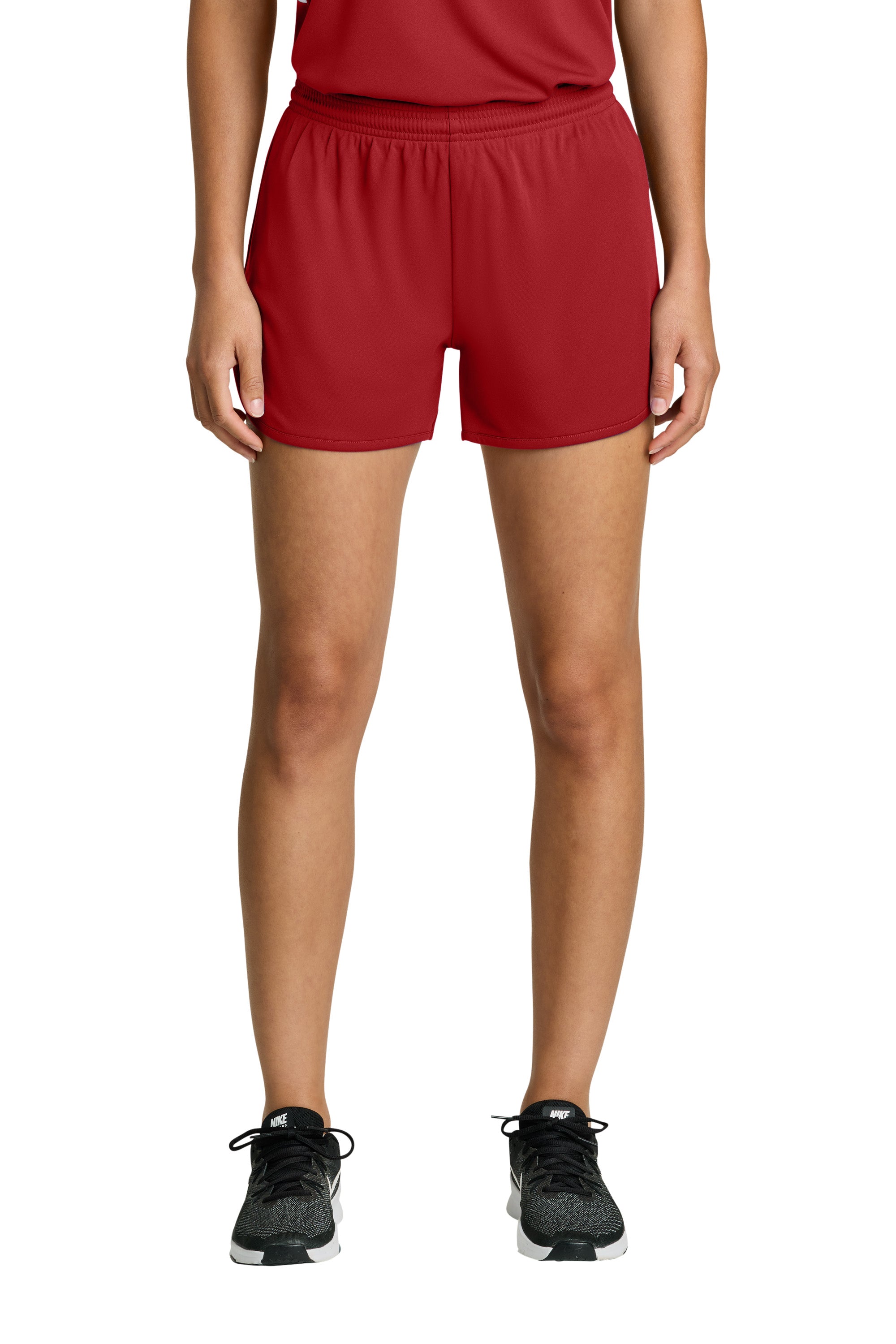 Sport-Tek LST447 Womens Club Track Shorts Deep Red Model Front