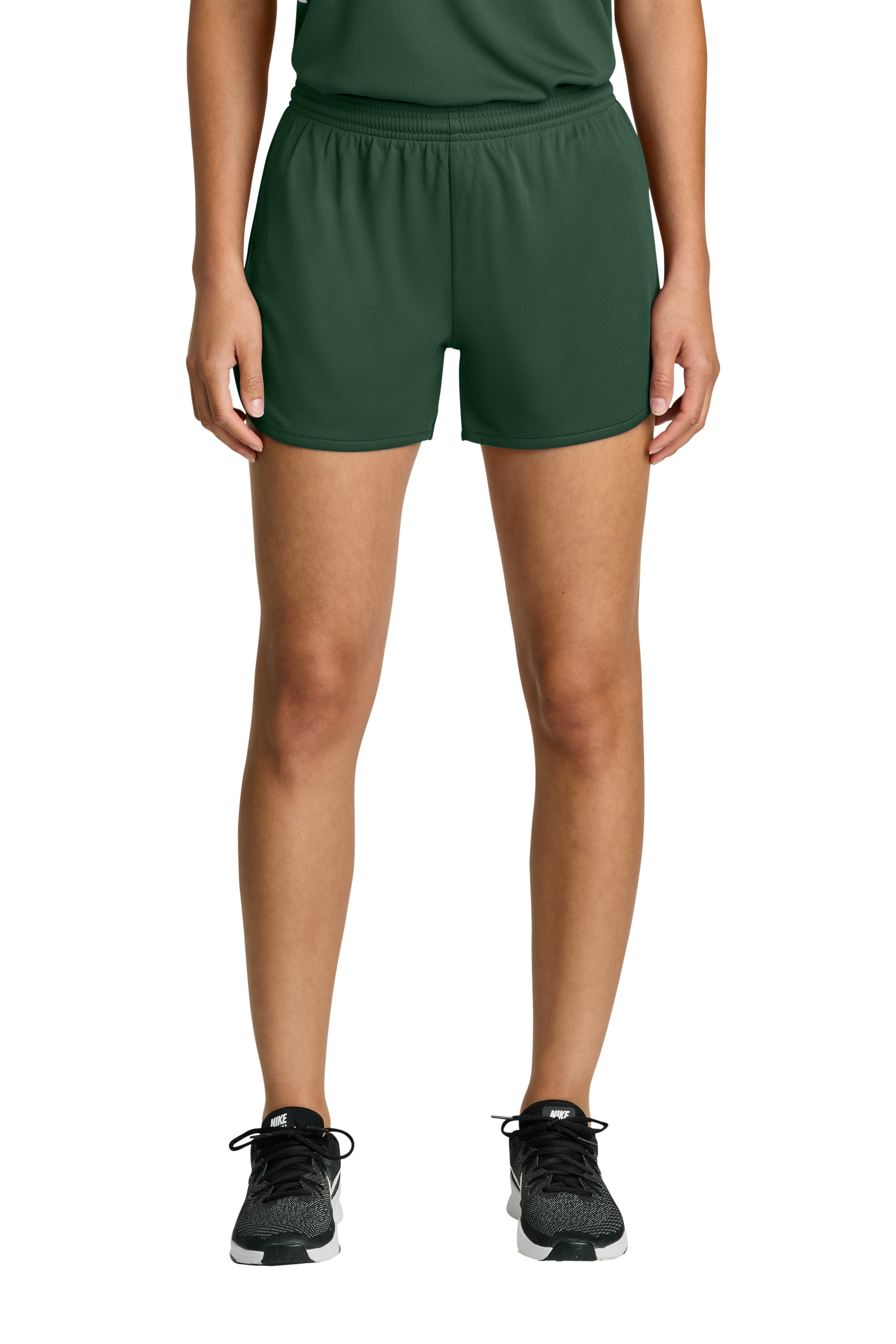 Sport-Tek LST447 Womens Club Track Shorts Forest Green Model Front