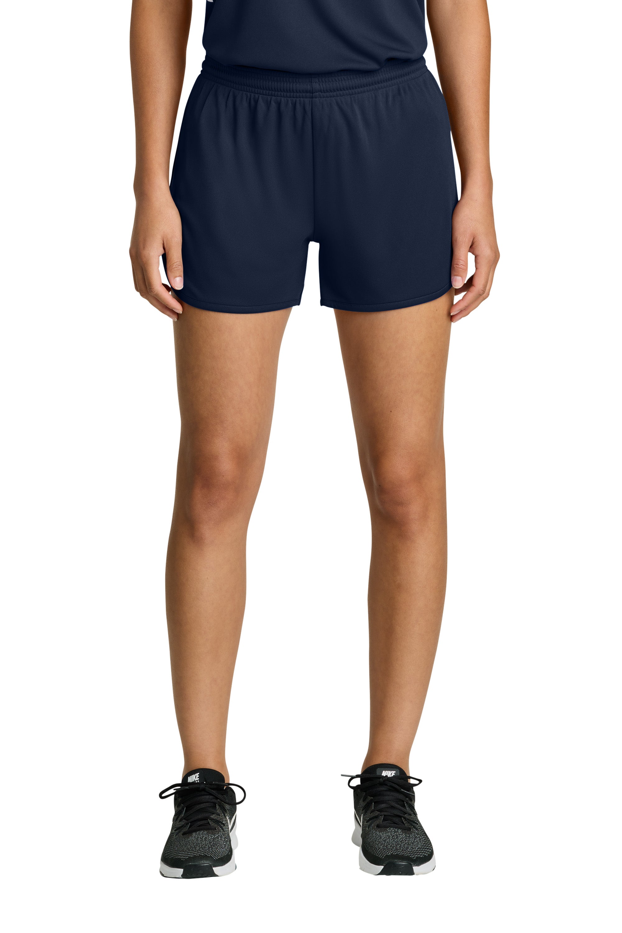 Sport-Tek LST447 Womens Club Track Shorts True Navy Blue Model Front