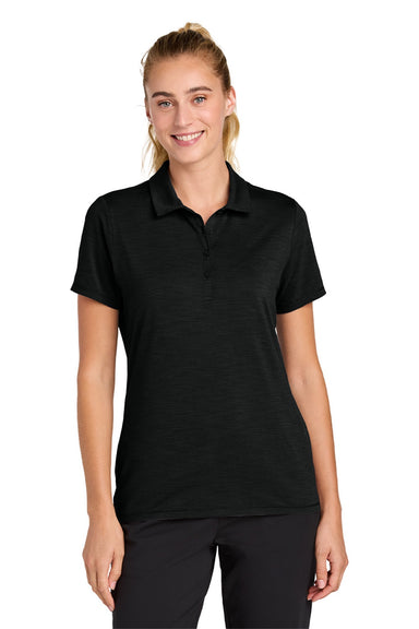 Sport-Tek LST490 Womens Versa Moisture Wicking Short Sleeve Polo Shirt Black Model Front