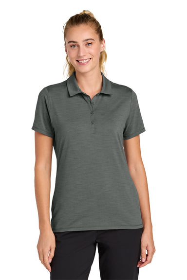 Sport-Tek LST490 Womens Versa Moisture Wicking Short Sleeve Polo Shirt Shadow Grey Model Front