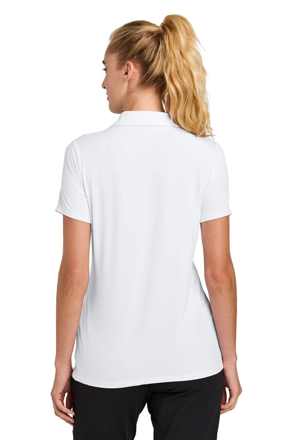 Sport-Tek LST490 Womens Versa Moisture Wicking Short Sleeve Polo Shirt White Model Back