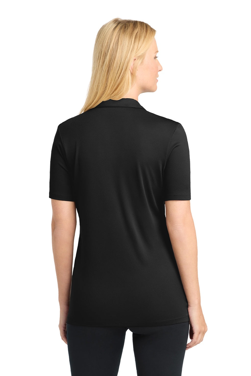 Sport-Tek LST520 Womens Moisture Wicking Short Sleeve Polo Shirt Black Model Back