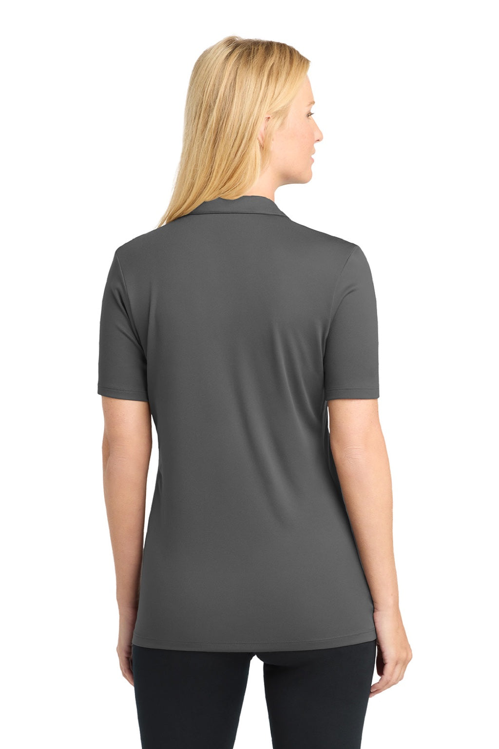 Sport-Tek LST520 Womens Moisture Wicking Short Sleeve Polo Shirt Dark Smoke Grey Model Back