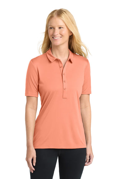 Sport-Tek LST520 Womens Moisture Wicking Short Sleeve Polo Shirt Soft Coral Orange Model Front
