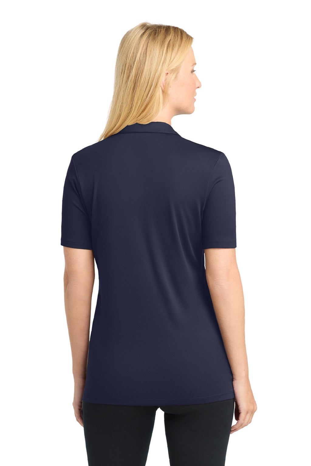 Sport-Tek LST520 Womens Moisture Wicking Short Sleeve Polo Shirt True Navy Blue Model Back