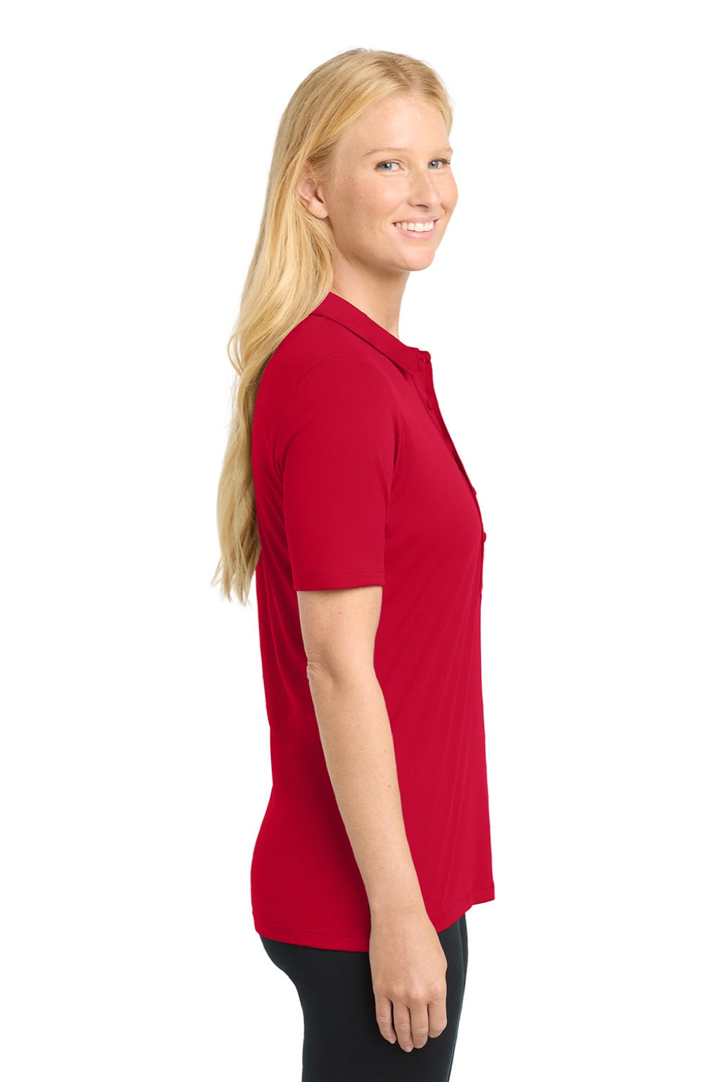 Sport-Tek LST520 Womens Moisture Wicking Short Sleeve Polo Shirt True Red Model Side