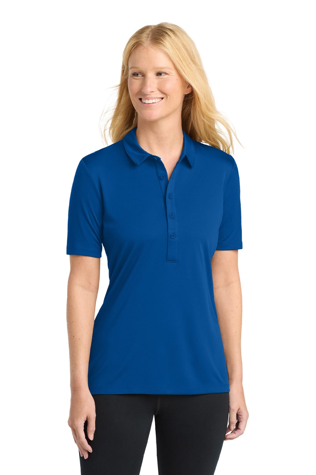 Sport-Tek LST520 Womens Moisture Wicking Short Sleeve Polo Shirt True Royal Blue Model Front