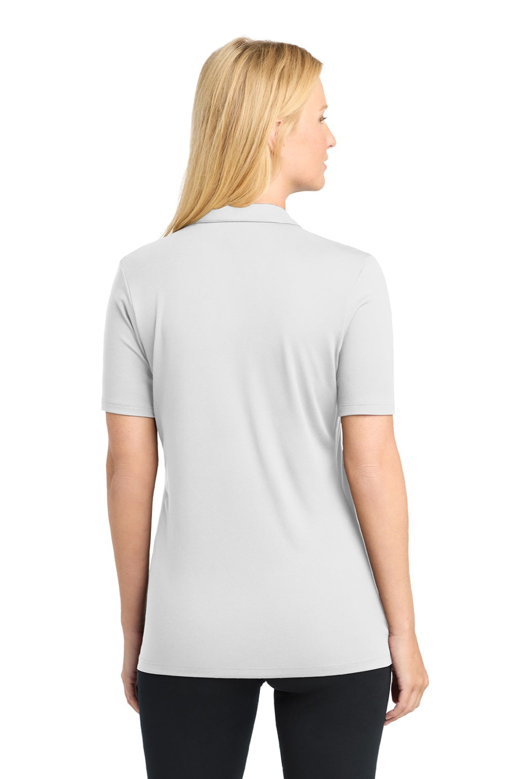 Sport-Tek LST520 Womens Moisture Wicking Short Sleeve Polo Shirt White Model Back