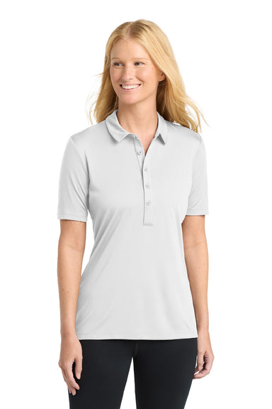 Sport-Tek LST520 Womens Moisture Wicking Short Sleeve Polo Shirt White Model Front