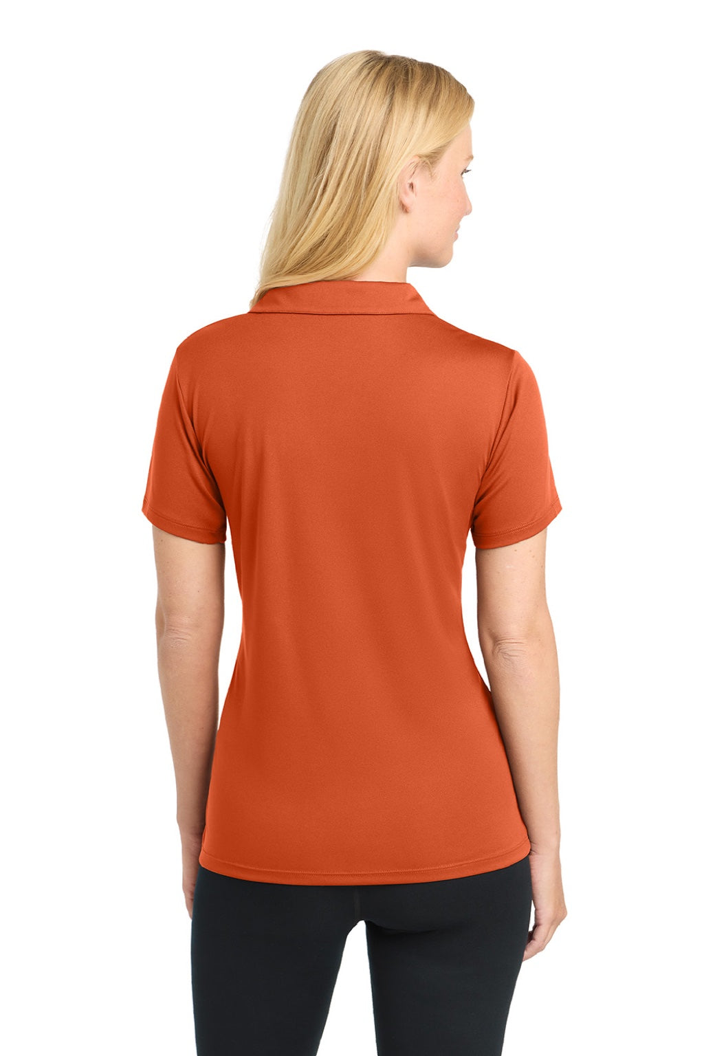 Sport-Tek LST550 Womens Competitor Moisture Wicking Short Sleeve Polo Shirt Deep Orange Model Back