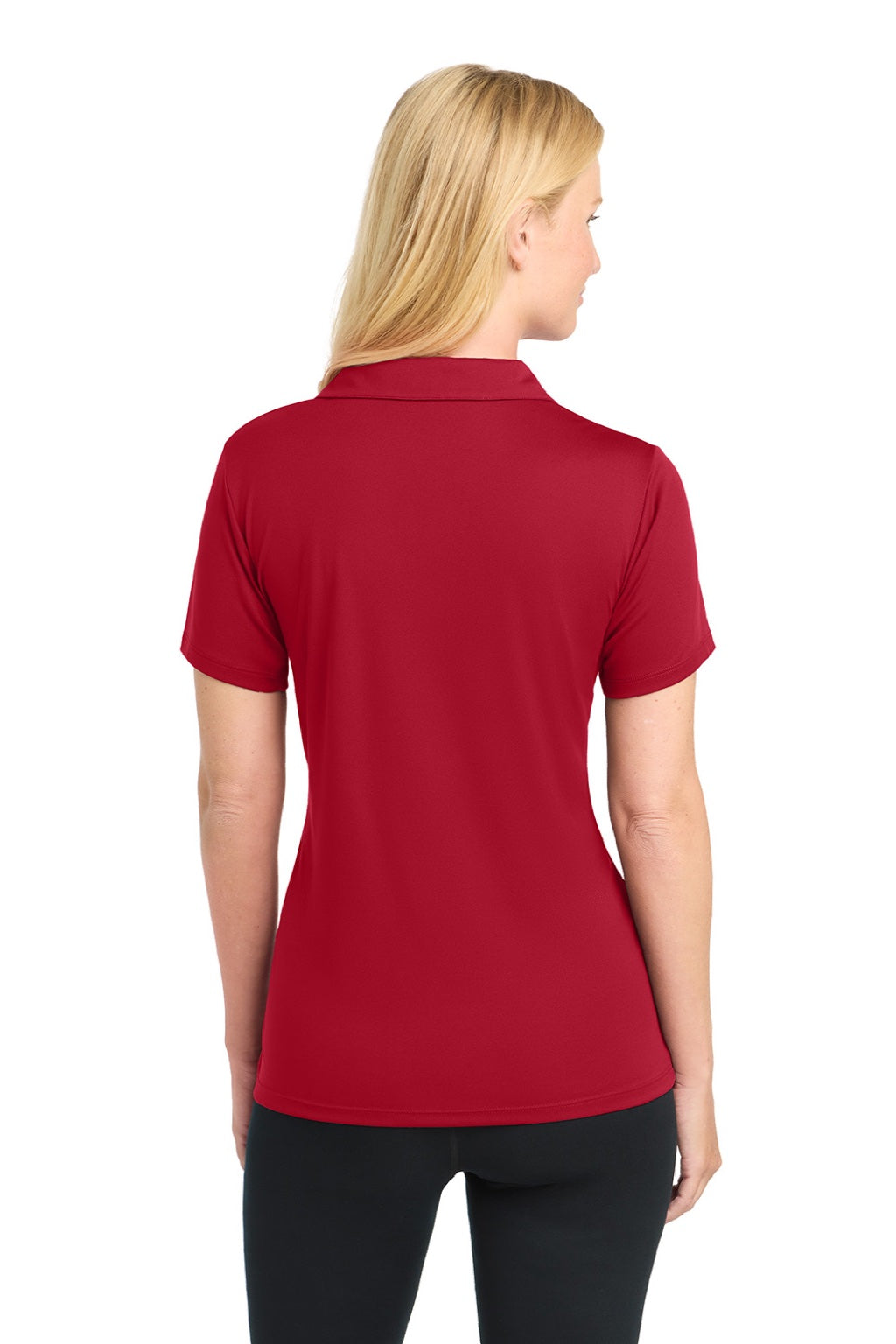 Sport-Tek LST550 Womens Competitor Moisture Wicking Short Sleeve Polo Shirt Deep Red Model Back