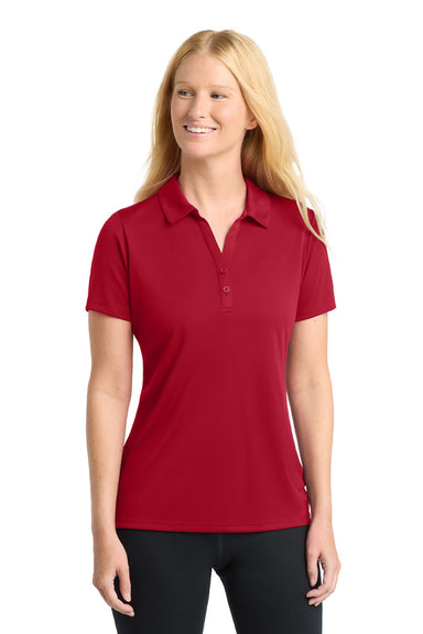 Sport-Tek LST550 Womens Competitor Moisture Wicking Short Sleeve Polo Shirt Deep Red Model Front