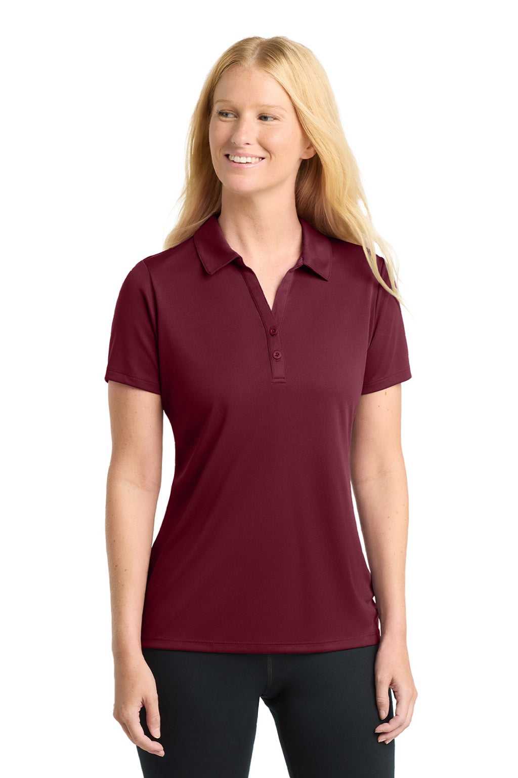 Sport-Tek LST550 Womens Competitor Moisture Wicking Short Sleeve Polo Shirt Maroon Model Front