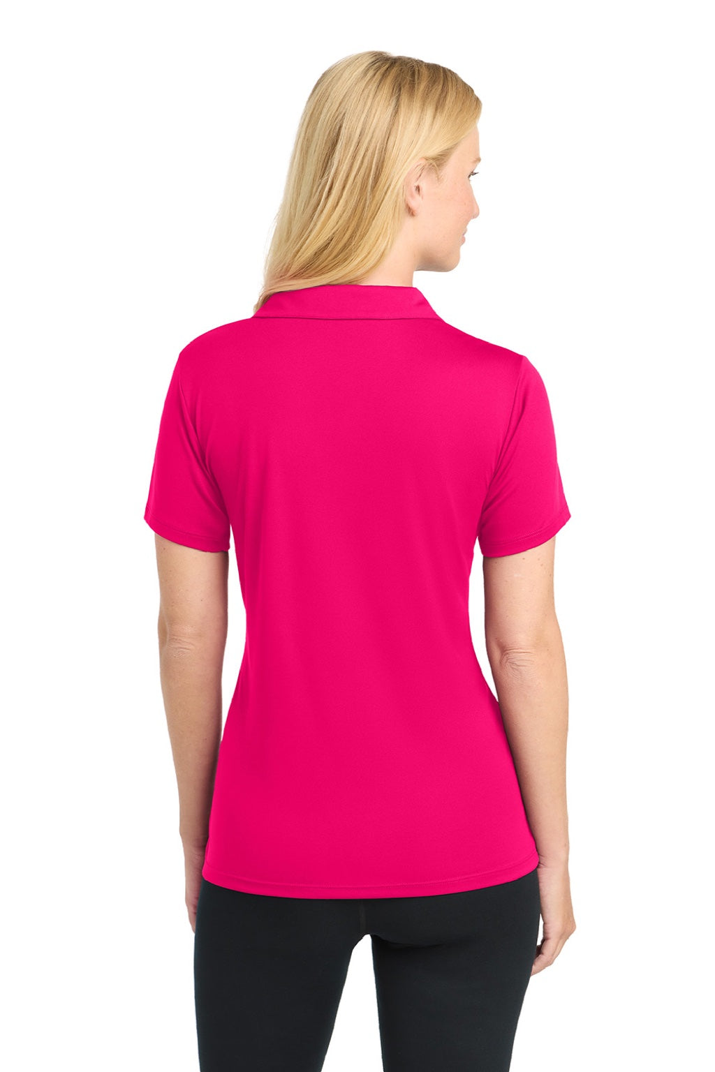 Sport-Tek LST550 Womens Competitor Moisture Wicking Short Sleeve Polo Shirt Raspberry Pink Model Back