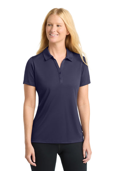 Sport-Tek LST550 Womens Competitor Moisture Wicking Short Sleeve Polo Shirt True Navy Blue Model Front
