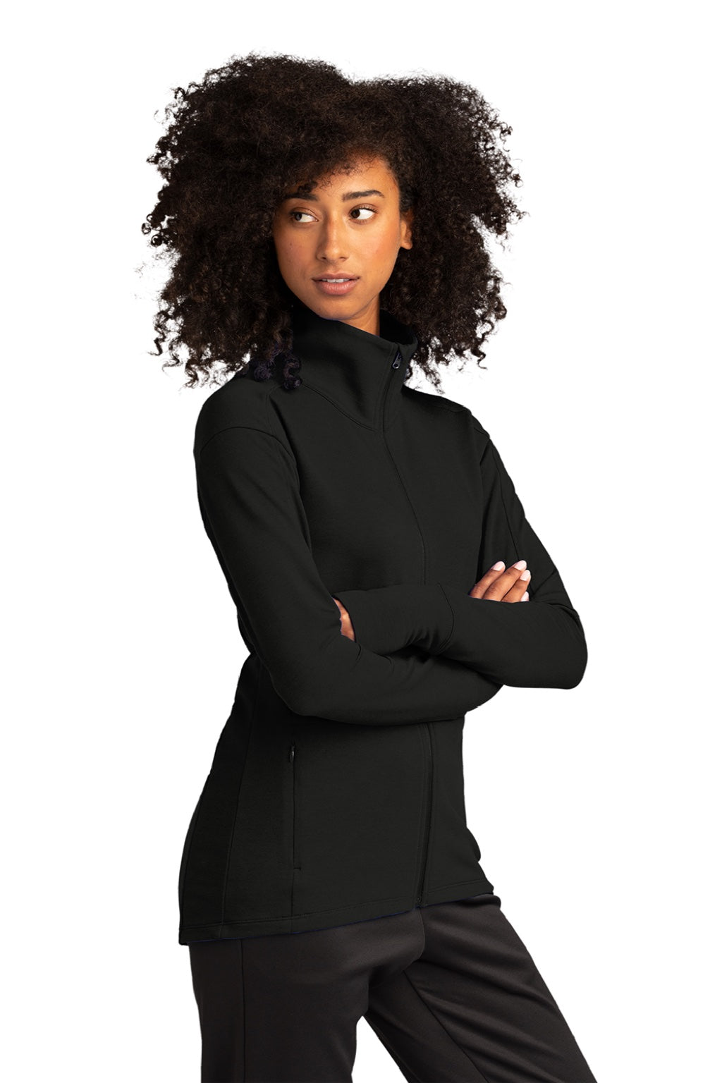 Sport-Tek LST560 Womens Flex Fleece Moisture Wicking Full Zip Sweatshirt w/ Pockets Black Model 3q