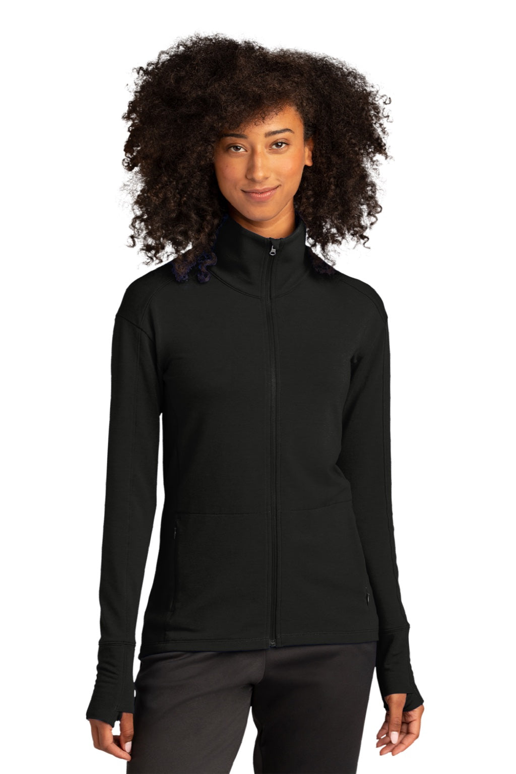 Sport-Tek LST560 Womens Flex Fleece Moisture Wicking Full Zip Sweatshirt w/ Pockets Black Model Front
