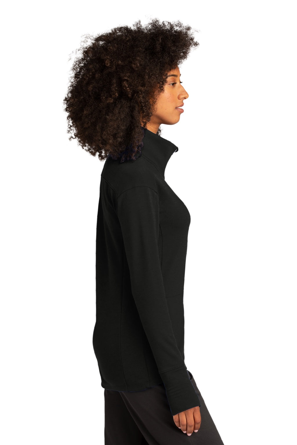 Sport-Tek LST560 Womens Flex Fleece Moisture Wicking Full Zip Sweatshirt w/ Pockets Black Model Side