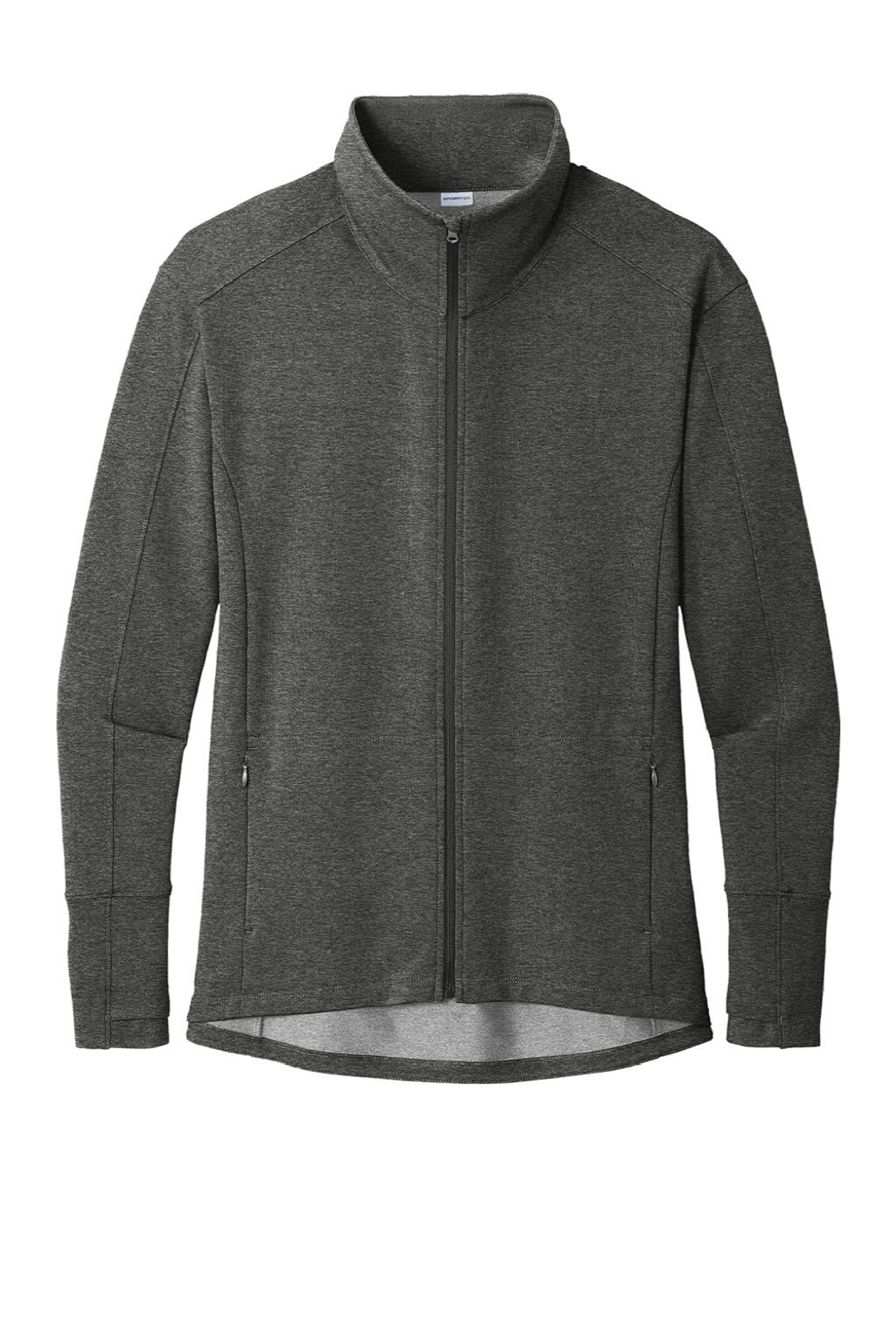 Sport-Tek LST560 Womens Flex Fleece Moisture Wicking Full Zip Sweatshirt w/ Pockets Heather Dark Grey Flat Front