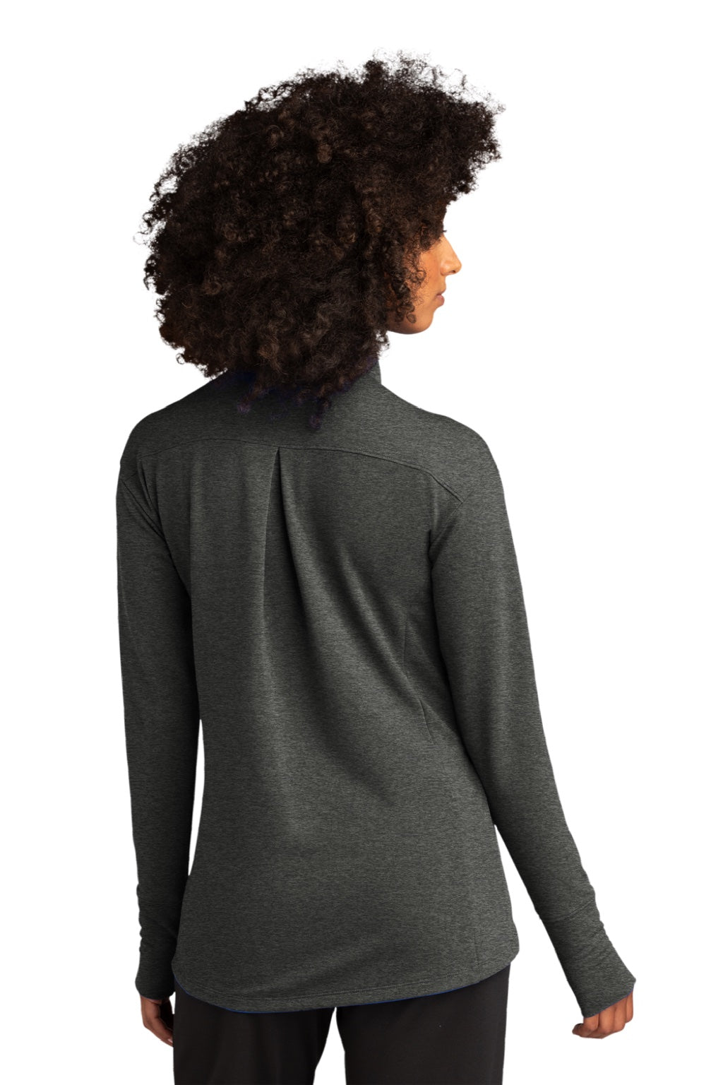 Sport-Tek LST560 Womens Flex Fleece Moisture Wicking Full Zip Sweatshirt w/ Pockets Heather Dark Grey Model Back