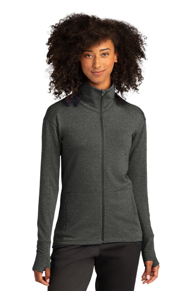 Sport-Tek LST560 Womens Flex Fleece Moisture Wicking Full Zip Sweatshirt w/ Pockets Heather Dark Grey Model Front