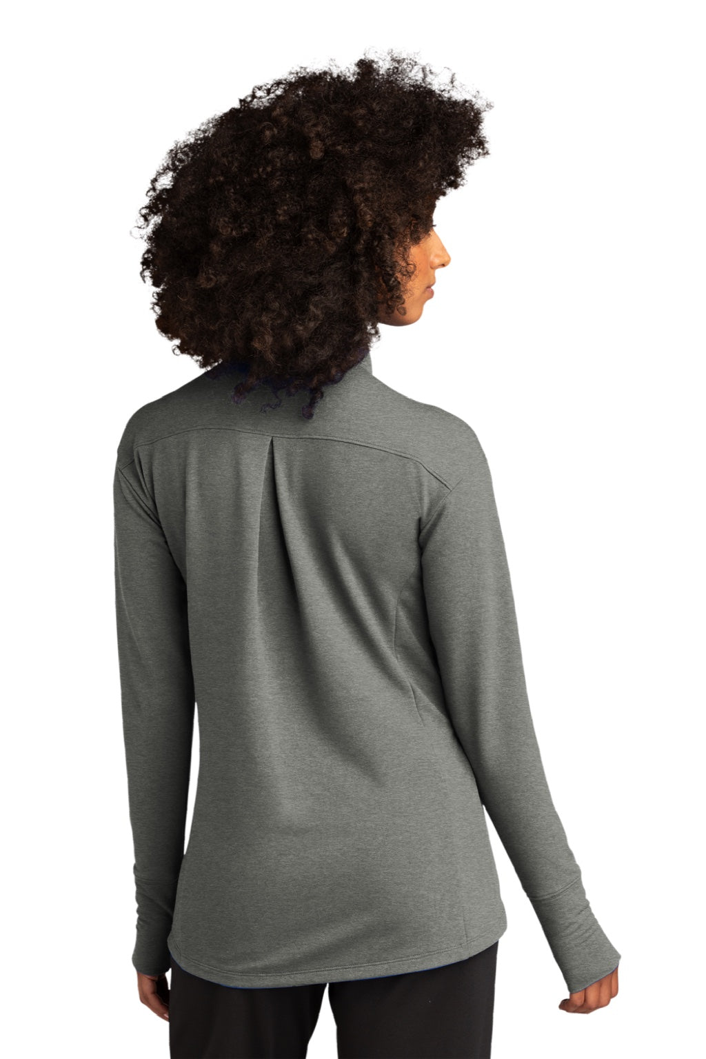 Sport-Tek LST560 Womens Flex Fleece Moisture Wicking Full Zip Sweatshirt w/ Pockets Heather Light Grey Model Back