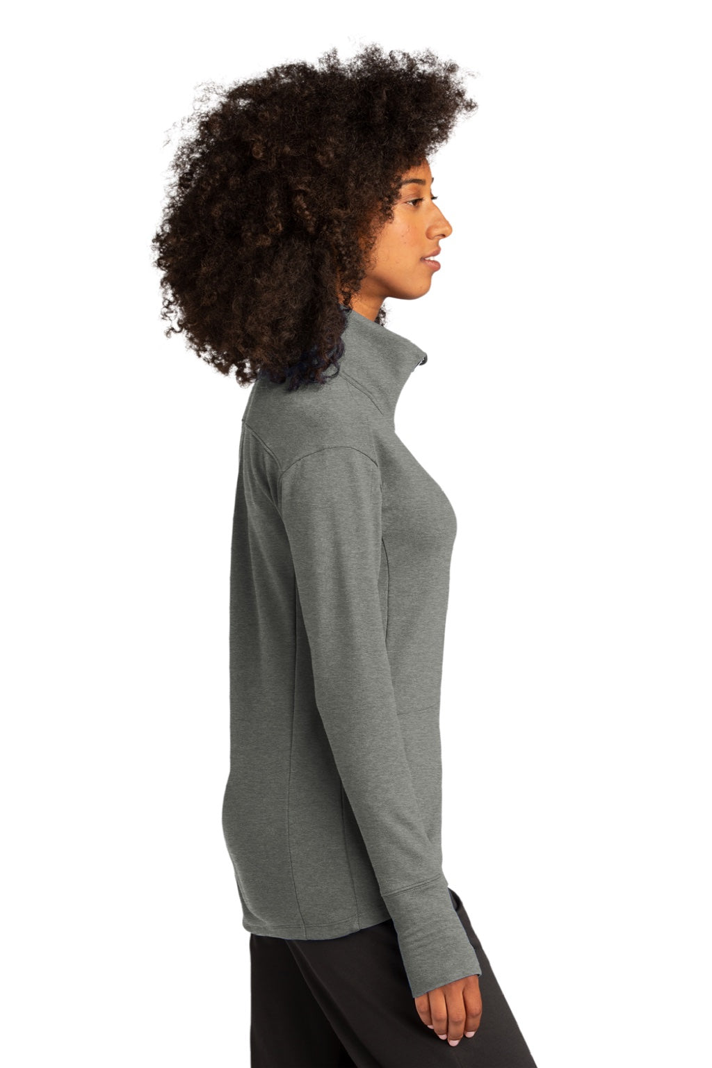 Sport-Tek LST560 Womens Flex Fleece Moisture Wicking Full Zip Sweatshirt w/ Pockets Heather Light Grey Model Side