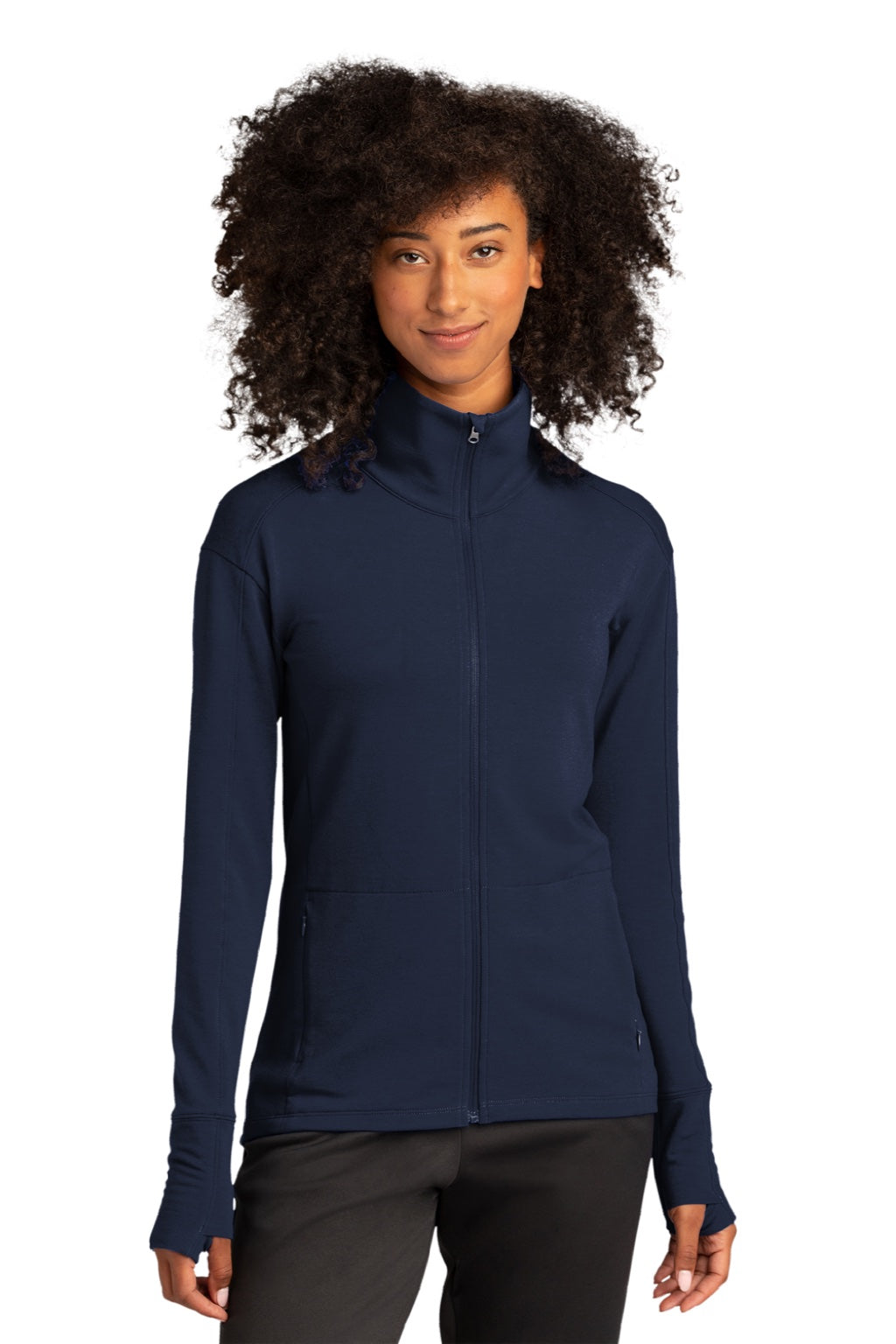 Sport-Tek LST560 Womens Flex Fleece Moisture Wicking Full Zip Sweatshirt w/ Pockets True Navy Blue Model Front