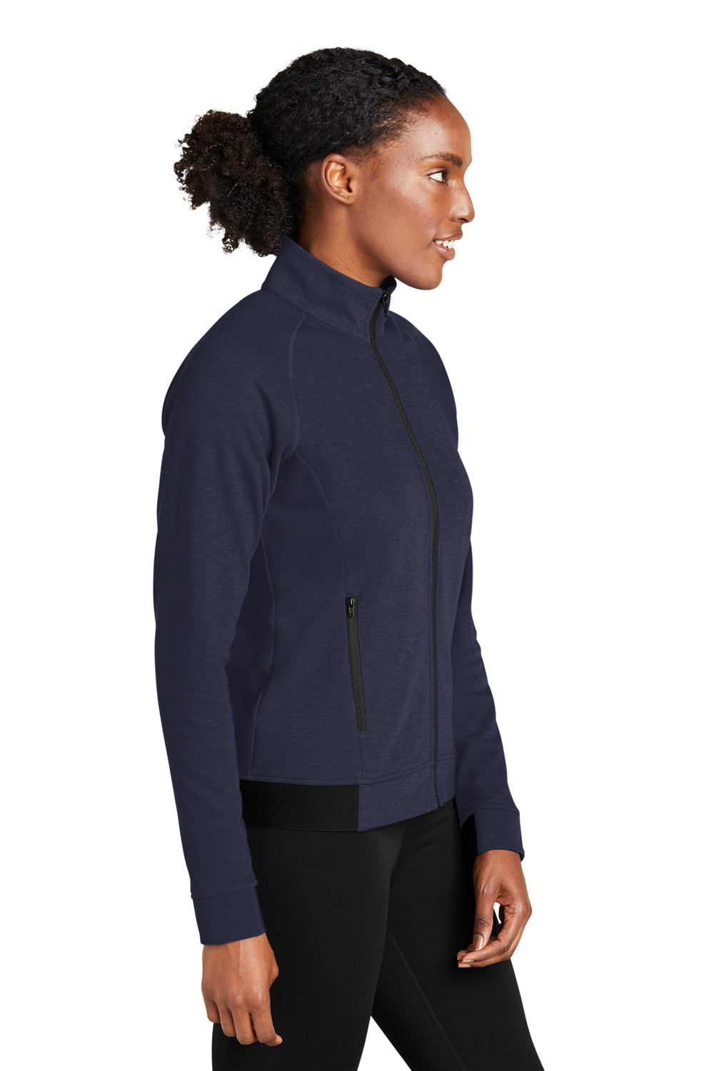 Sport-Tek LST570 Womens Strive PosiCharge Full Zip Jacket True Navy Blue Model Side