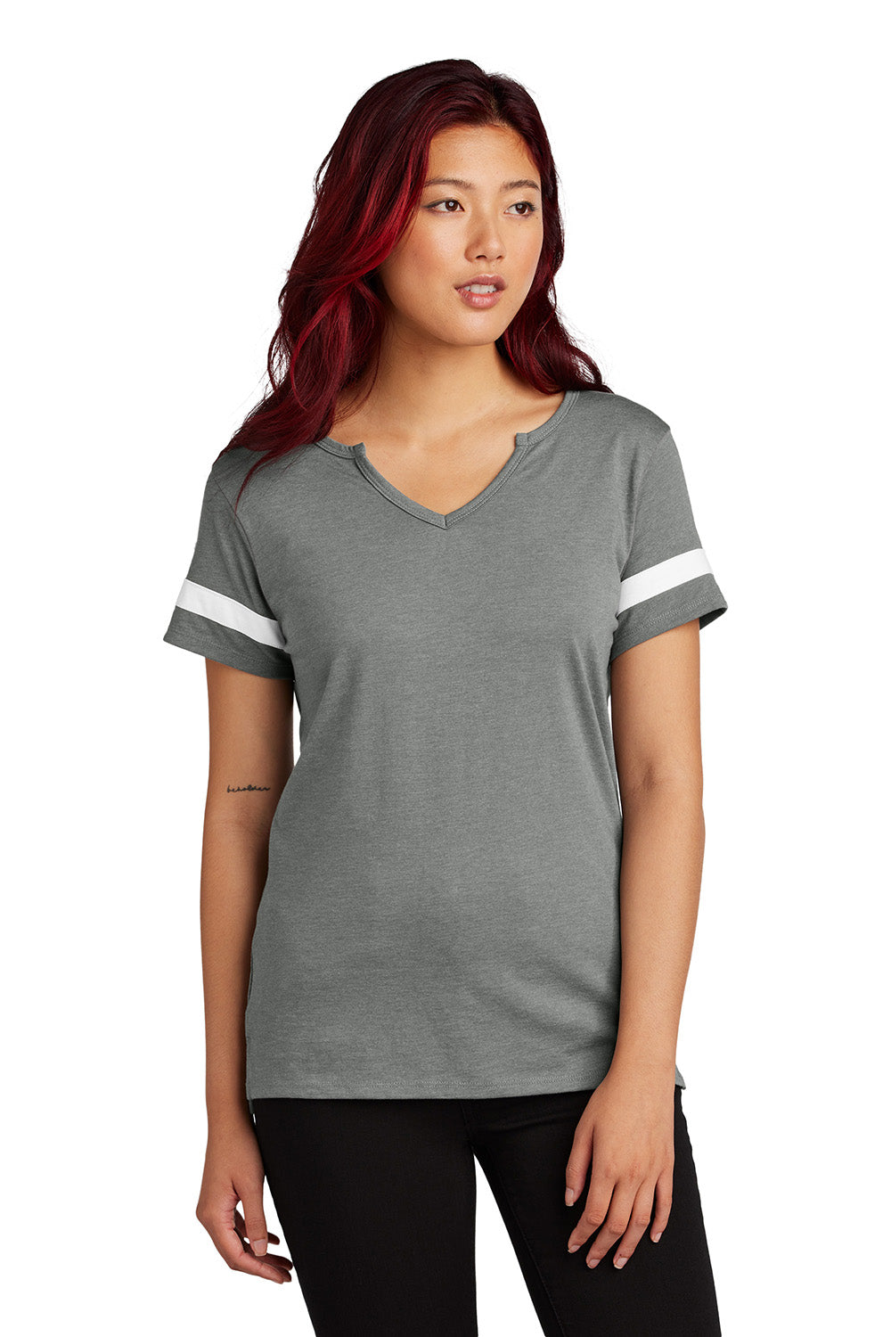 Sport-Tek LST6041 Womens Halftime Notch Neck Short Sleeve T-Shirt Heather Vintage Grey/White Model Front