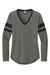Sport-Tek LST6043 Womens Halftime Stripe Long Sleeve V-Neck T-Shirt Heather Vintage Grey/Black Flat Front