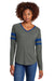 Sport-Tek LST6043 Womens Halftime Stripe Long Sleeve V-Neck T-Shirt Heather Vintage Grey/True Royal Blue Model Front