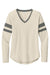 Sport-Tek LST6043 Womens Halftime Stripe Long Sleeve V-Neck T-Shirt Ecru/Heather Vintage Grey Flat Front