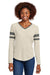 Sport-Tek LST6043 Womens Halftime Stripe Long Sleeve V-Neck T-Shirt Ecru/Heather Vintage Grey Model Front