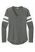 Sport-Tek LST6043 Womens Halftime Stripe Long Sleeve V-Neck T-Shirt Heather Vintage Grey/White Flat Front