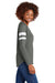 Sport-Tek LST6043 Womens Halftime Stripe Long Sleeve V-Neck T-Shirt Heather Vintage Grey/White Model Side