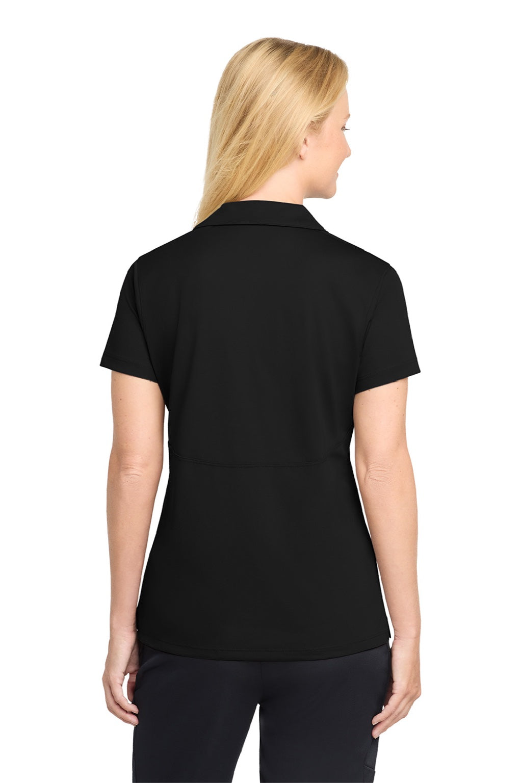 Sport-Tek LST650 Womens Sport-Wick Moisture Wicking Short Sleeve Polo Shirt Black Model Back