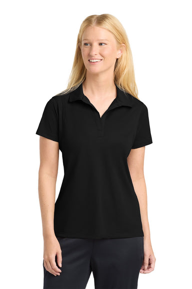 Sport-Tek LST650 Womens Sport-Wick Moisture Wicking Short Sleeve Polo Shirt Black Model Front