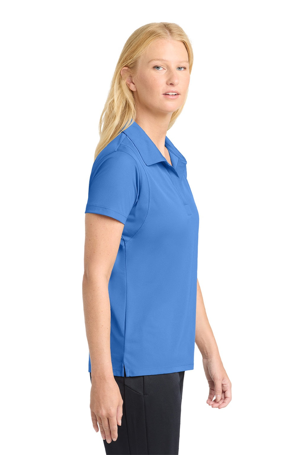 Sport-Tek LST650 Womens Sport-Wick Moisture Wicking Short Sleeve Polo Shirt Blue Lake Model Side