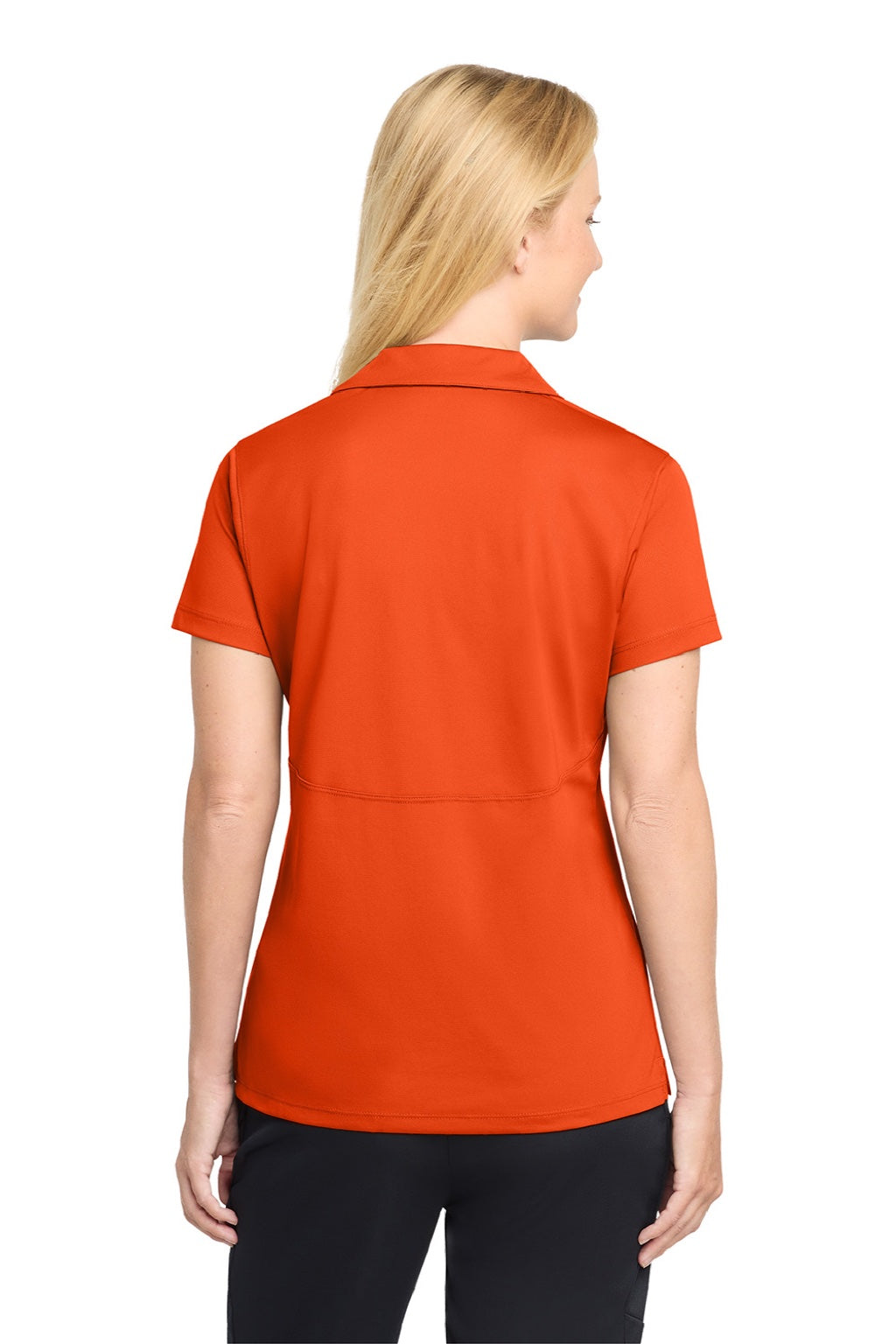 Sport-Tek LST650 Womens Sport-Wick Moisture Wicking Short Sleeve Polo Shirt Deep Orange Model Back