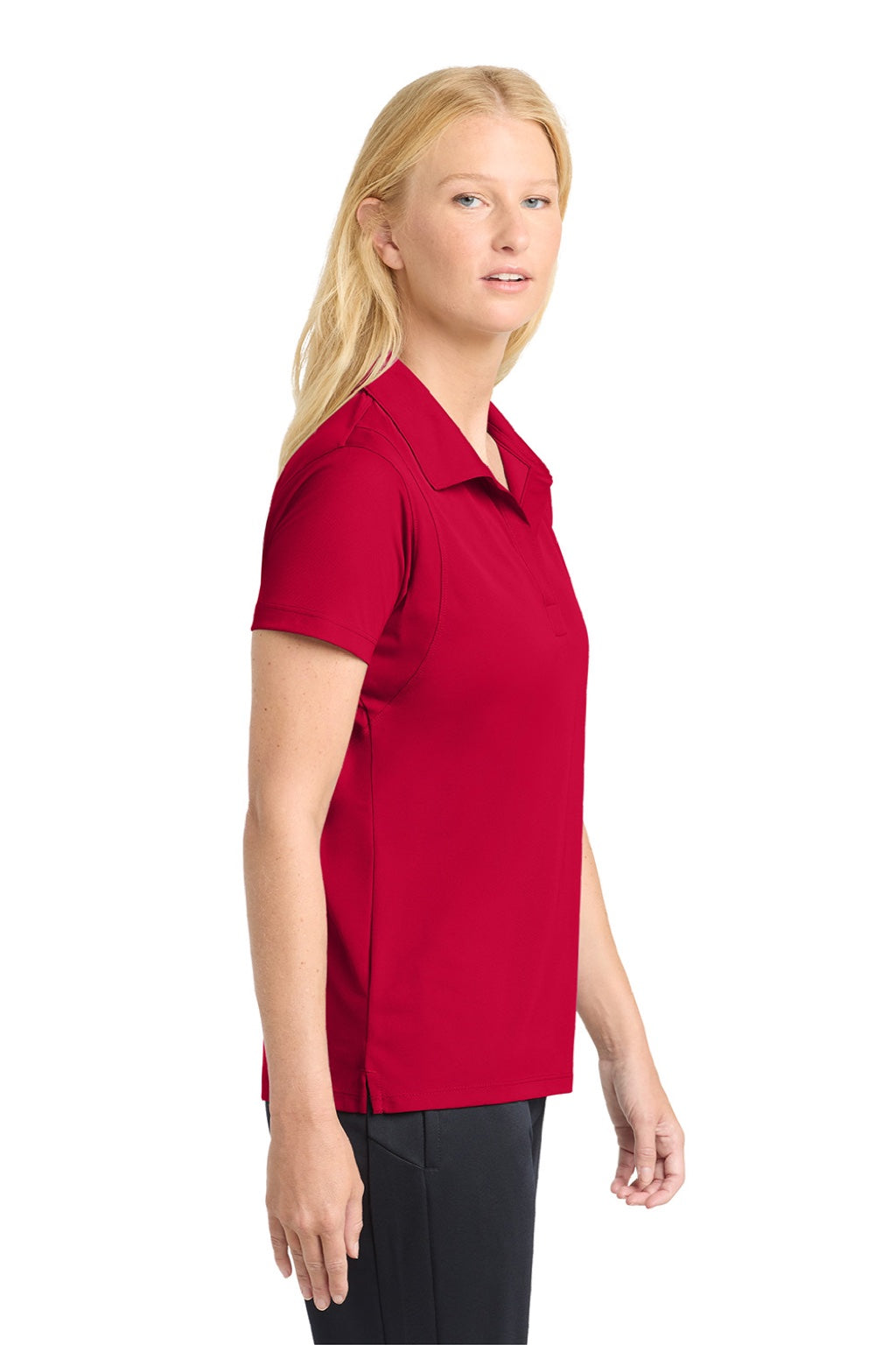 Sport-Tek LST650 Womens Sport-Wick Moisture Wicking Short Sleeve Polo Shirt Deep Red Model Side