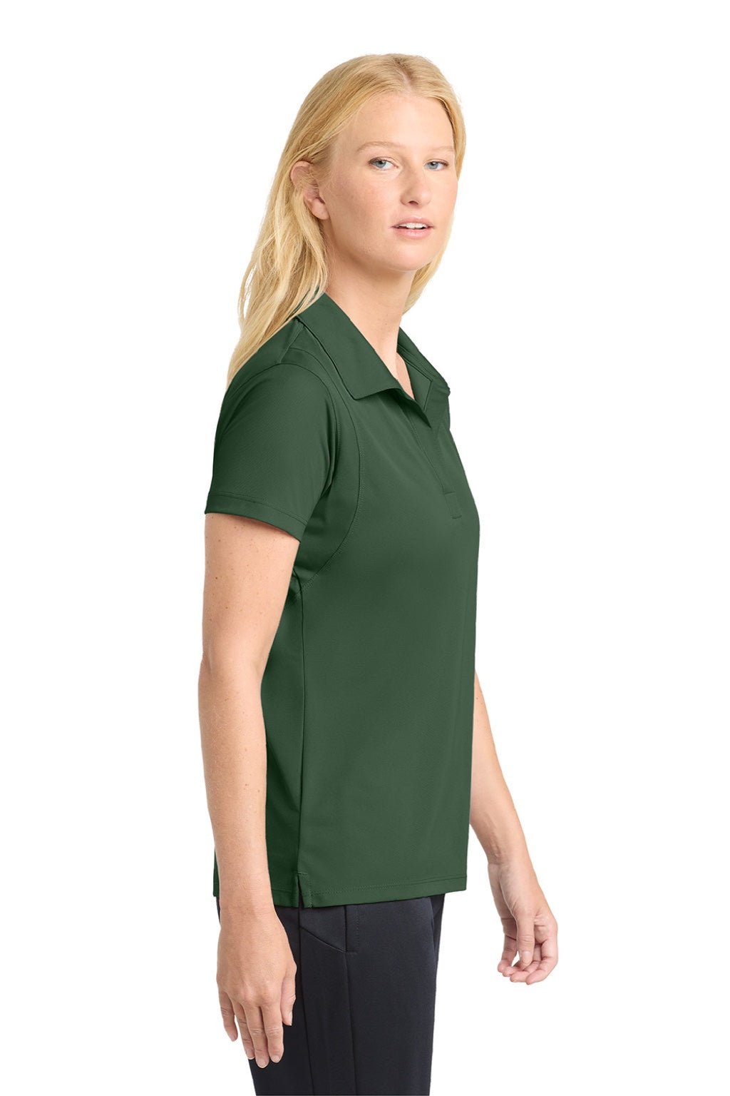 Sport-Tek LST650 Womens Sport-Wick Moisture Wicking Short Sleeve Polo Shirt Forest Green Model Side