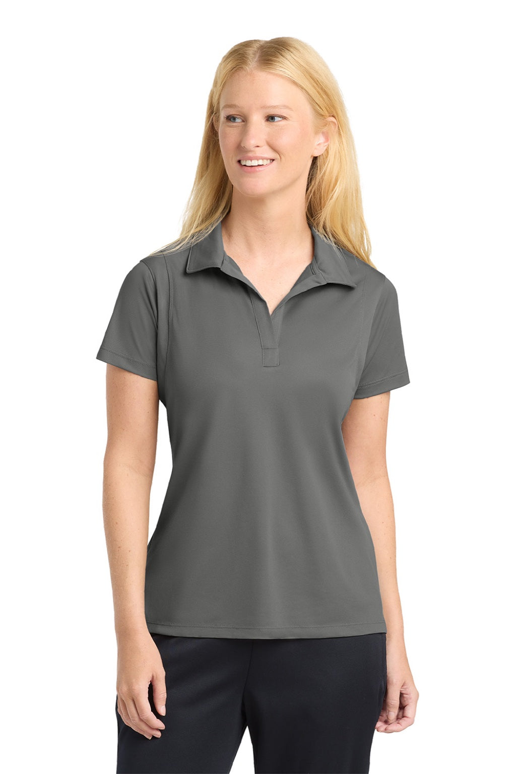 Sport-Tek LST650 Womens Sport-Wick Moisture Wicking Short Sleeve Polo Shirt Concrete Grey Model Front