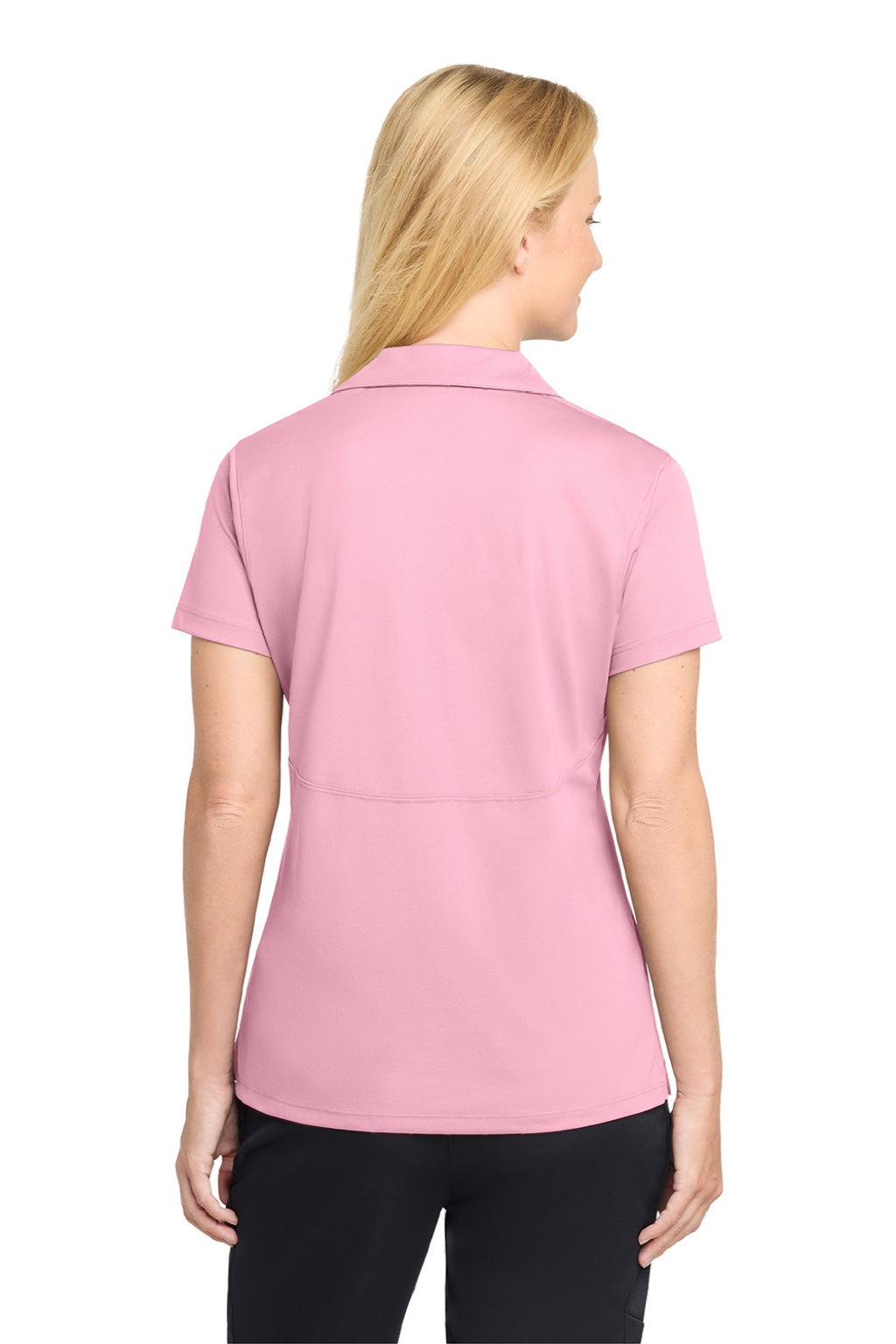 Sport-Tek LST650 Womens Sport-Wick Moisture Wicking Short Sleeve Polo Shirt Light Pink Model Back