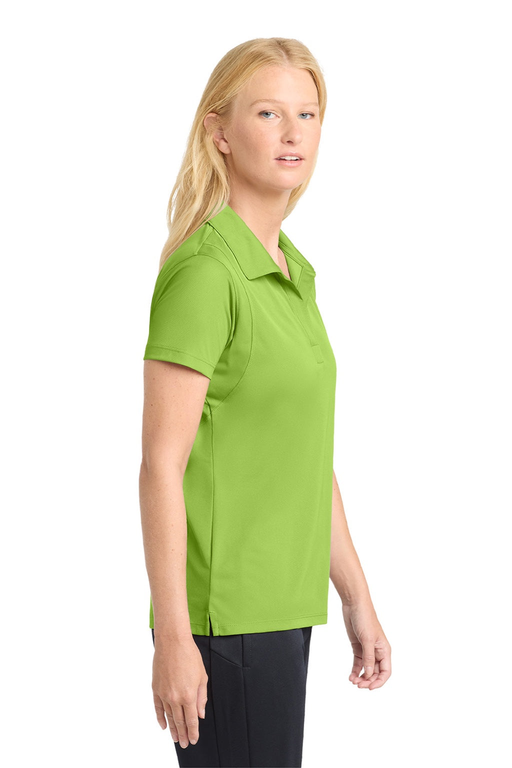Sport-Tek LST650 Womens Sport-Wick Moisture Wicking Short Sleeve Polo Shirt Lime Shock Green Model Side