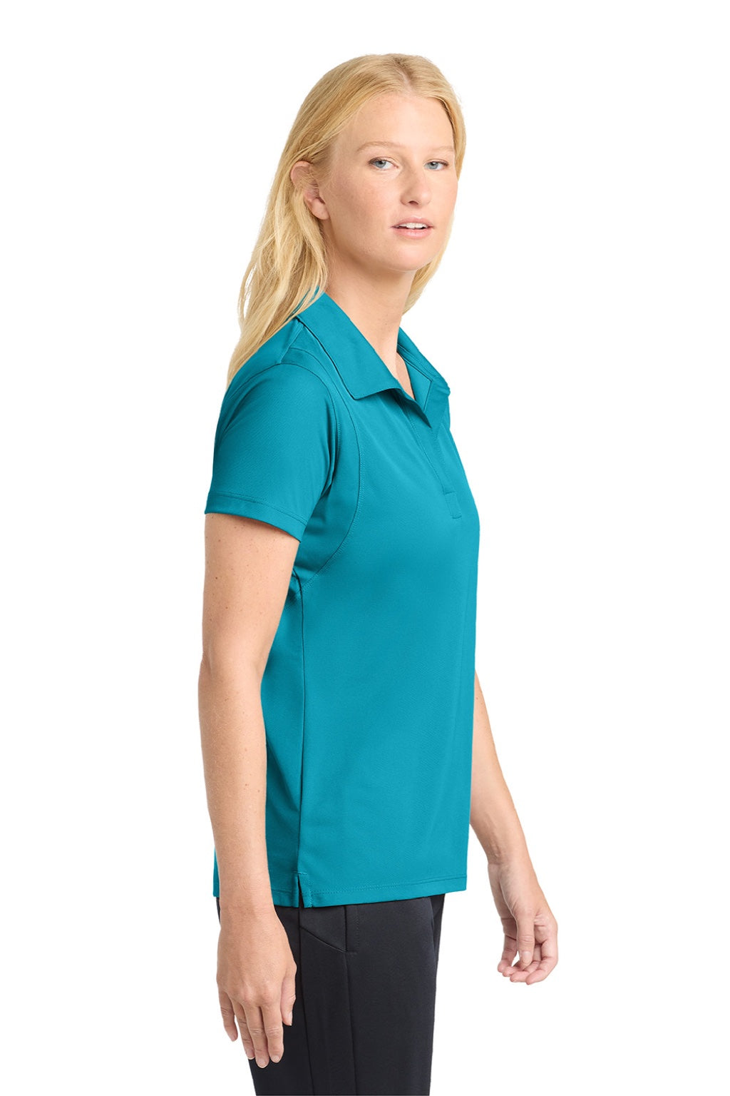 Sport-Tek LST650 Womens Sport-Wick Moisture Wicking Short Sleeve Polo Shirt Tropic Blue Model Side