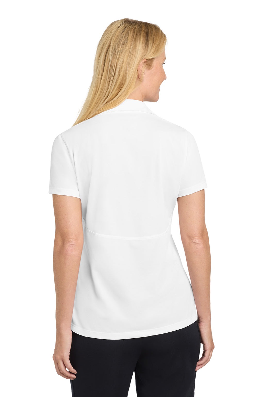 Sport-Tek LST650 Womens Sport-Wick Moisture Wicking Short Sleeve Polo Shirt White Model Back