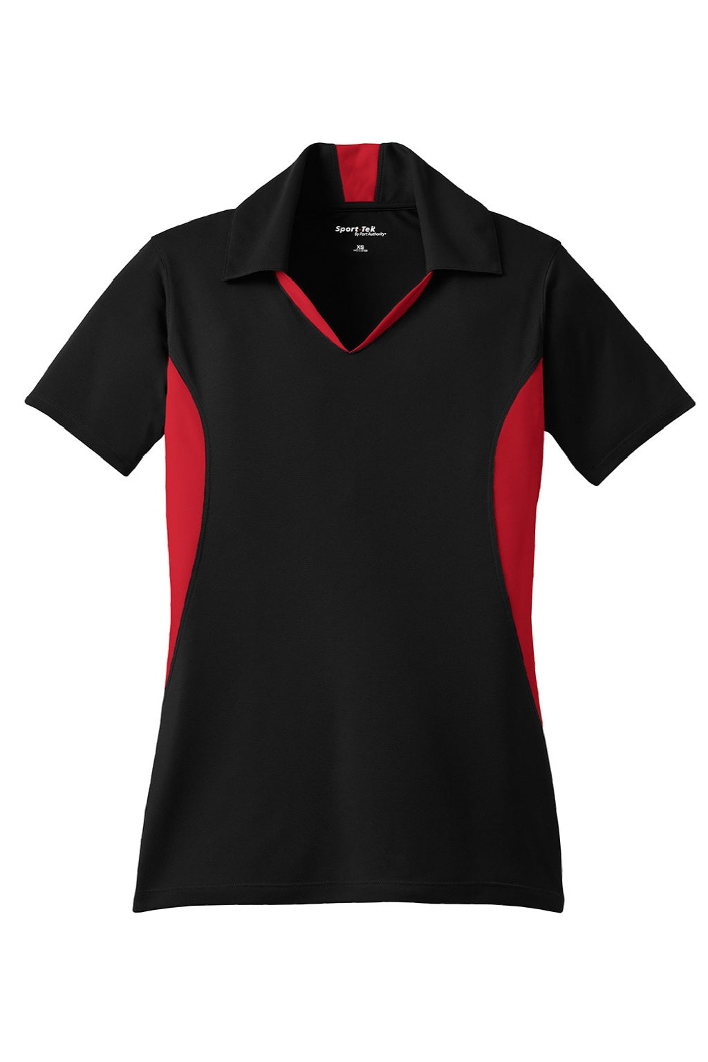 Sport-Tek LST655 Womens Sport-Wick Moisture Wicking Short Sleeve Polo Shirt Black/Deep Red Flat Front